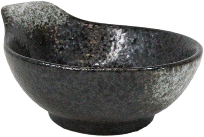 Ebros Gift Artistic Charcoal Grey Tone Hakumu Porcelain Collection Dinnerware Serveware Kitchenware Set Asian Japanese Restaurant Supply (Pack Of 5 Small Ponzu Sauce Miso Soup Bowls With Handle 5oz)