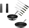 HexClad Hybrid Nonstick 10-Piece Cookware Set with 12 Pan 10 Wok Salt and Pepper Grinder Set and 6-Piece Essential Knife Set Stay-Cool Handles Dishwasher and Oven-Safe Induction Ready