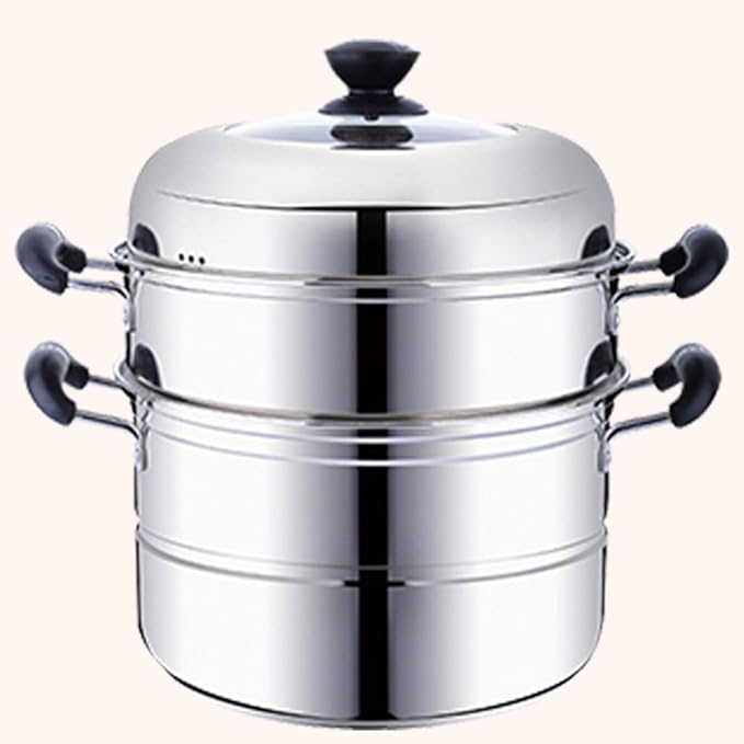 Cookware Set2-Piece Stainless Steel Pot &amp Pan SetsSteamer with Tempered Glass Comfortable Handle Suitable for Various Heat Sources Including Induction Cooker Omelette Kitchen