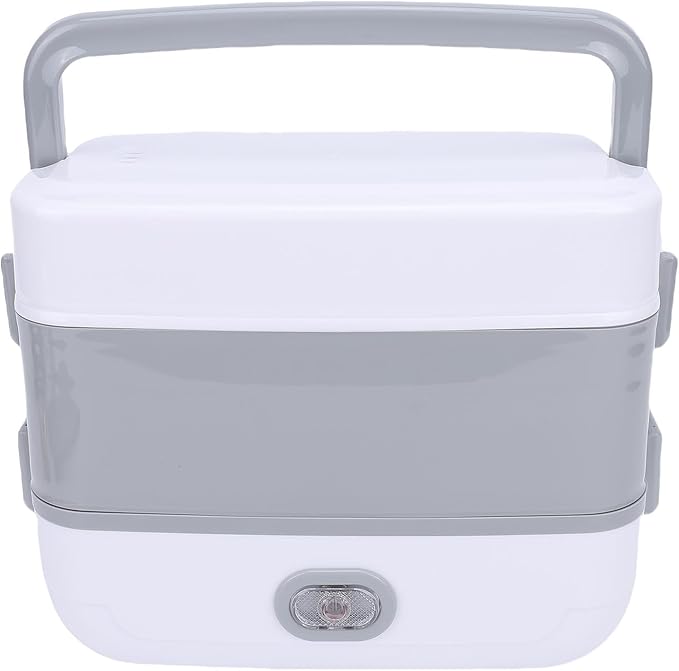 Dpofirs Portable Self Cooking Electric Lunch Box 2L Mini Rice Cooker 2 Layers 4 Stainless Steel Steamer Food Insulation Box Heated Food Warmer Cooker for Home Office Travel (US Plug 110V)