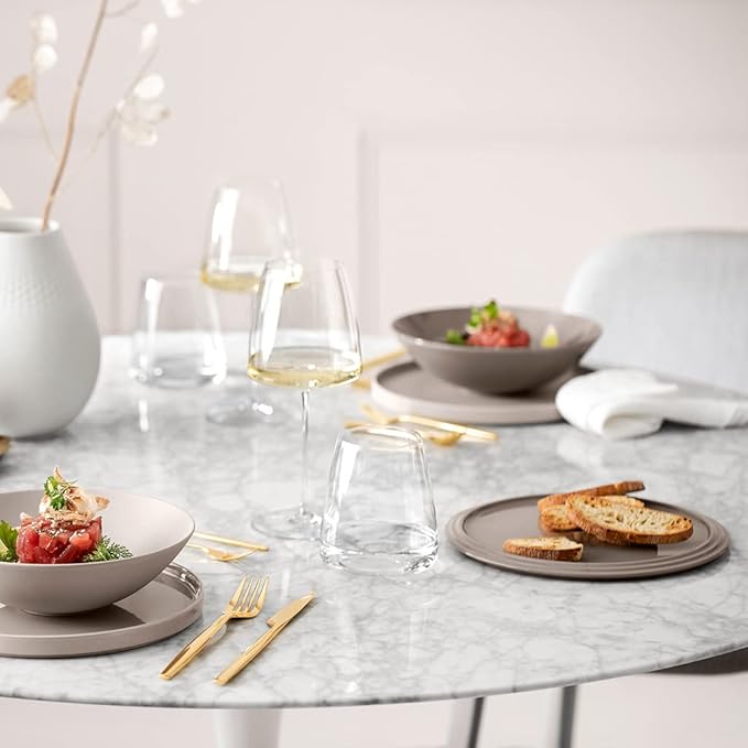 Villeroy &amp Boch Iconic Collection La Boule 7-Piece Dinnerware Set for 2 Premium Porcelain Made in Germany Dishwasher Safe 9.5 x 9 in Pure Beige
