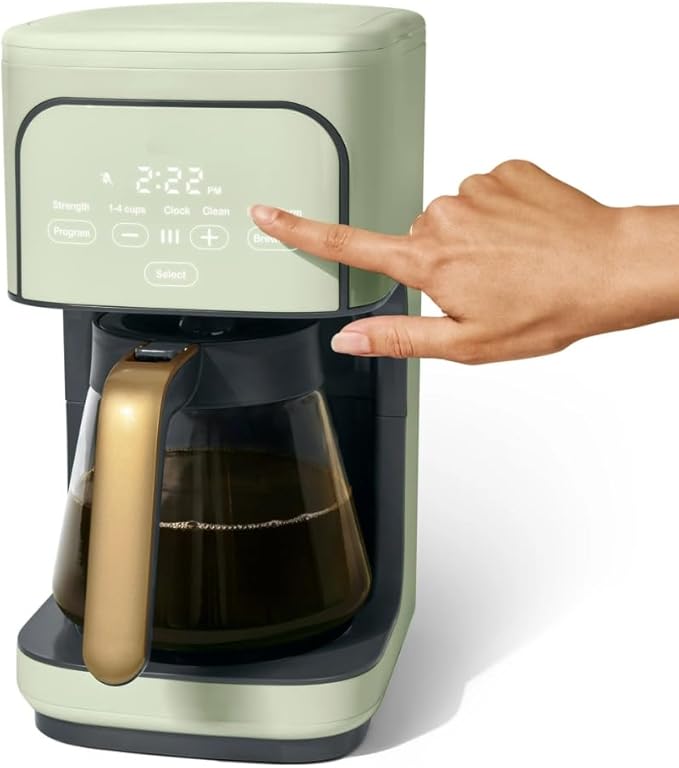 Programmable 12-Cup Coffee Maker with Touch Controls Auto Brew Timer Reusable Filter Large Glass Carafe Premium Countertop Coffee Machine (Green)