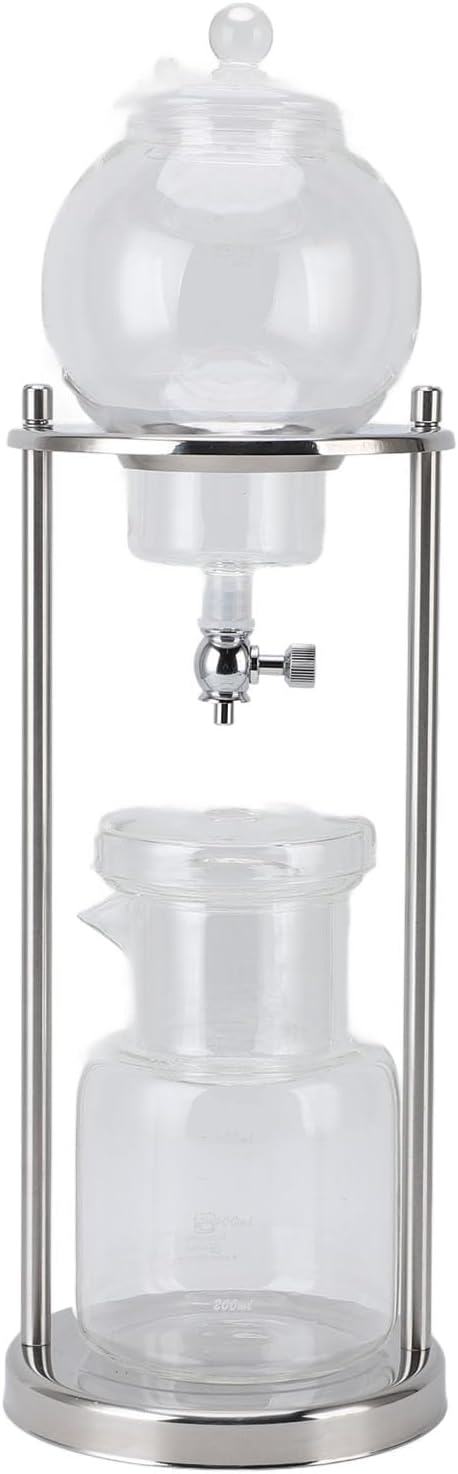 Alomejor 600ml Cold Brew Tower with Ice Coffee Drip Machine Heat Glass Stainless Steel for Home and Office Use