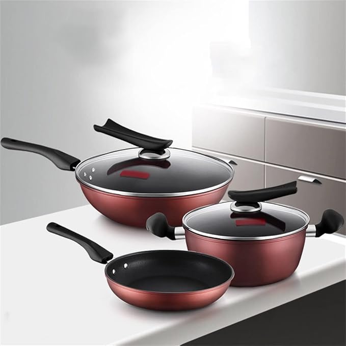 Non-Stick Pan 5-Piece Set Gas Stove Induction Cooker Suitable for Household Wok Cookware Combination Pot Cooking Cookware Set
