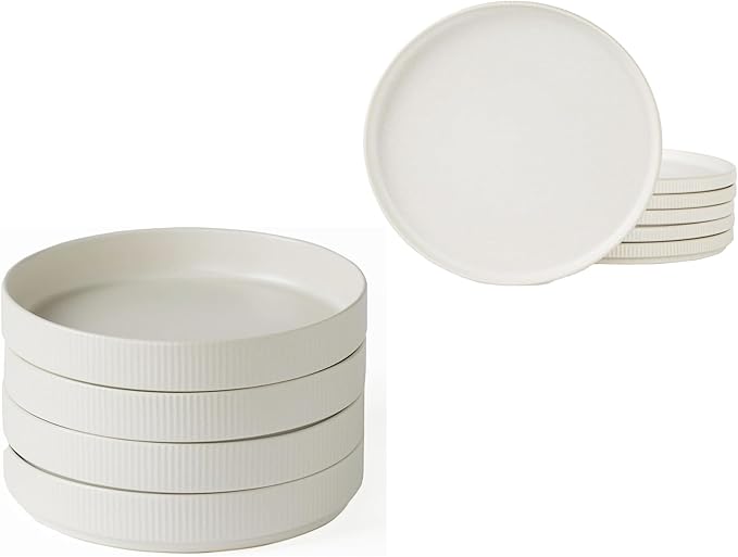 famiware 8.25 Paste Bowl Set (4 Piece) and 10 Dinner Plates for 6 - Matte White