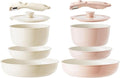 Redchef Ceramic Pots and Pans Set Nonstick Kitchen Cookware Sets Non Toxic Pots and Pans Set Non Stick PFAS PFOA &amp PTFE Free Detachable Handle Pots and Pans 10 Piece (Beige+Pink) RV Cookware