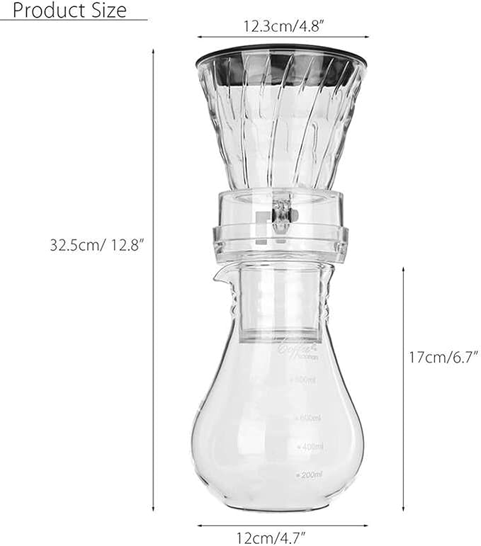 HASMI Coffee Kettle Coffee Pot Glass Cold Ice Water Drip Coffee Maker Brew Pot Dripper Coffeemaker Coffee Kettle Perfect for Coffee Lover 800Ml Coffee Maker Dingzhebo2022