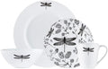 Pemberly Row Contemporary Porcelain Dinner Set 16 Piece Dragonfly