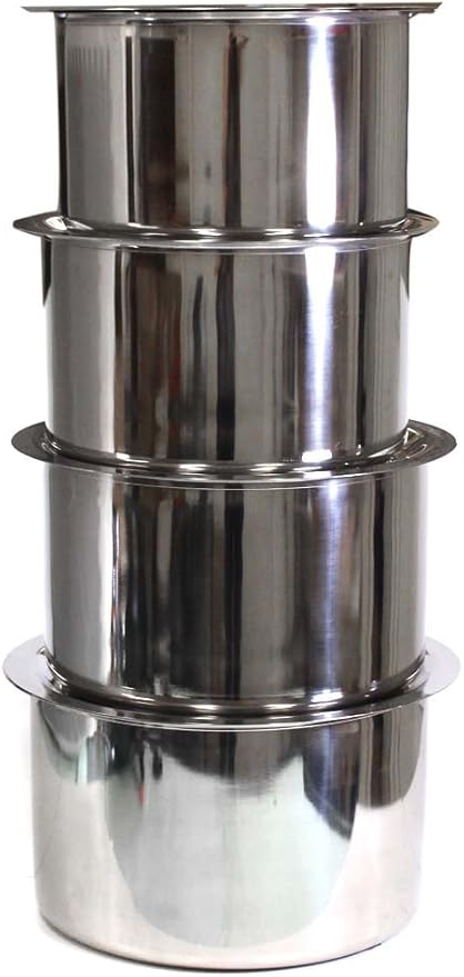 8 Piece Stainless Steel Cooking Pots Lids Set | Robust Construction | Versatile Lids | Space-Saving Storage | Ideal for Home and Professional Use