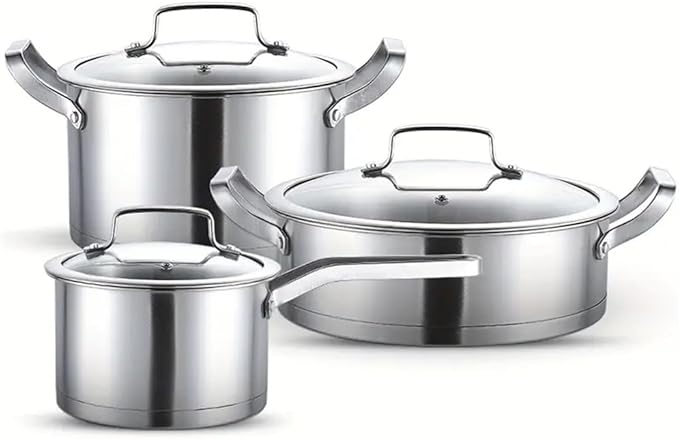 3Pcs Stainless Steel Cookware Set Versatile Frying Pan and Milk Soup Pots for Every Meal and KitchenA3 Pc