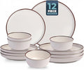 12 Piece Melamine Dinnerware Sets for 4 White Base with Speckles Unbreakable Plates and Bowls Sets Lightweight Shatterproof Durable Dishware for Camping Picnic Party(White)