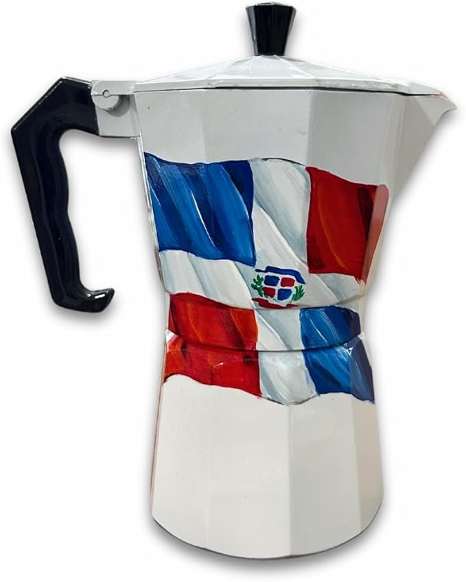 Hand-painted Dominican Coffee Maker Set -RD Flag Design Handcrafted Aluminum (6 Cups) for Serving Only