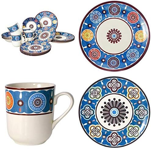 Tudor Royal Collection 24-Piece Premium Quality Round Porcelain Dinnerware Set Service for 6 - SUMAYA Blue See 10 Designs Inside!