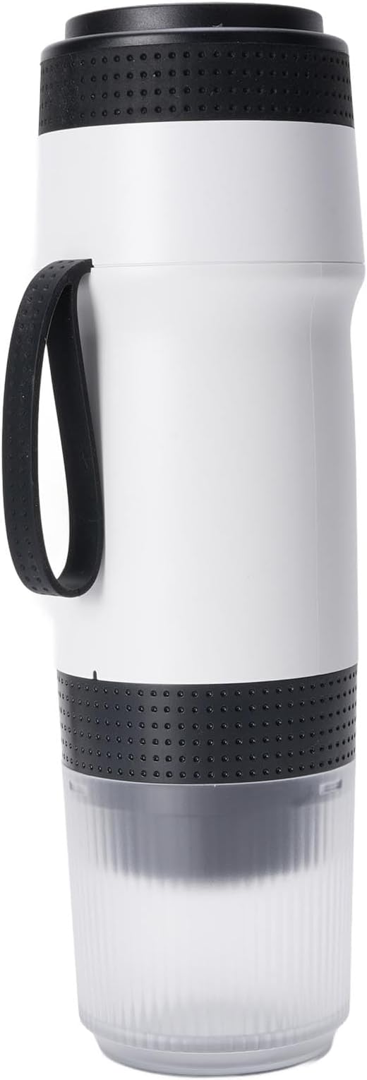 Portable Coffee Maker Automatic Capsule Coffee Machine with 304 Stainless Steel Construction Operating 75W 12V Power System and Compact Design for Outdoor Travel (White)
