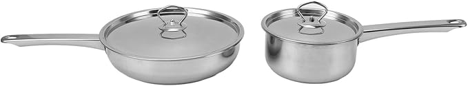 Exquisite Long Lasting Non Slip Pots and Pans Set with Soup Pot Saute Pan Lids 9Pcs Stainless Steel Cookware Set Kitchen Cookware Sets with Soup Pot &amp Saucepan for Home Cooking