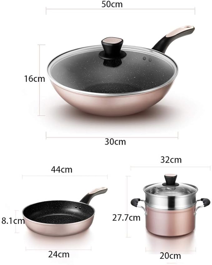 Cookware Set3-Piece Steamer Set Aluminum Alloy Pan Set Tempered Glass Lid Comfortable Handle Suitable for Gas and Induction Cooker Easy to Clean Non Stick Fry Pan