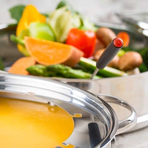 Nuwave 18/8 Stainless Steel Ultimate Cookware Set Free of PTFE PFOA PFOS Fondue Pot Set Works On ALL Cooktops and Induction Cookers Steamer Basket Glass Lid &amp 8 Fondue Forks Included (Renew