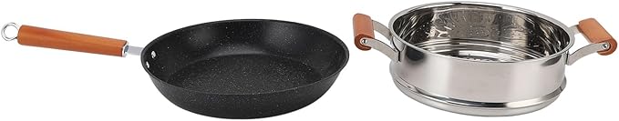 Stainless Steel Cookware Set Wooden Handle for Comfortable Secure Grip and Even Heat Distribution for Efficient Kitchen Cooking Versatile Multifunctional Kitchen Cookware Sets