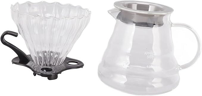 ZJchao Pour Over Coffee Maker Glass Dripper Brewer Pot 600ML 3 in 1 Set with Filter Cup and 100 Paper Filters for Home Office Use