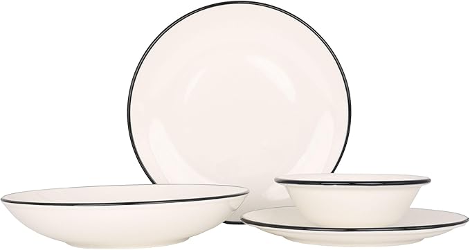 Dinnerware Sets (Large) - Black Line - 24 pieces - 6 People - Porcelain