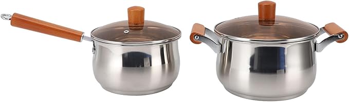 Crafted Stainless Steel Cookware Set Wood Handle Multifunctional Pot for Steaming Boiling and Soup Making Dual Handles for High Temperature Cooking