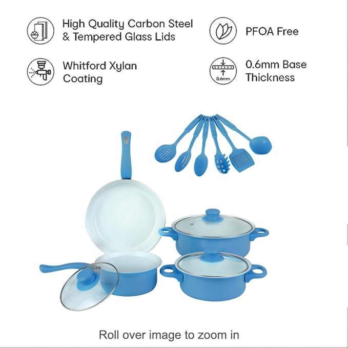 13 Piece Set Cookware Set Non-Stick Portable Lightweight Iron Pots and Pans with Glass Lids and Nylon Utensils for Outdoor Camping Picnic Travel Cookware