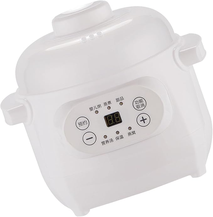 Mini Rice Cooker 1L 200W Mini Ceramic Liner Stew Cooker with Timing Function Slow Cookers with Lid Portable Travel Electric Stew Pot For Cooking Soup Rice Stews White (US
