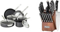 Viking 10 Piece Hard Anodized Nonstick Cookware Set with 17 Piece Cutlery Set with Light Walnut Color Block