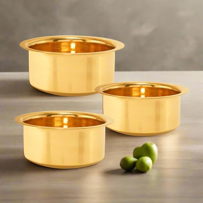 3 Piece Brass Indian Cookware (Bhagona Set) Brass