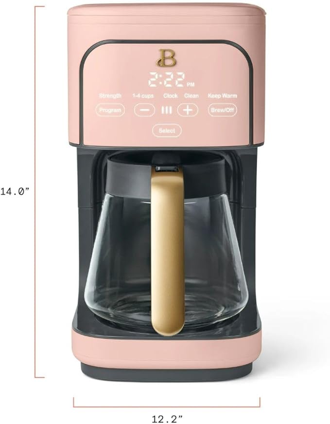 B - 12-Cup Programmable Coffee Maker with Touch Controls Auto Brew Timer Reusable Filter Large Glass Carafe Countertop Coffee Machine (Rose)