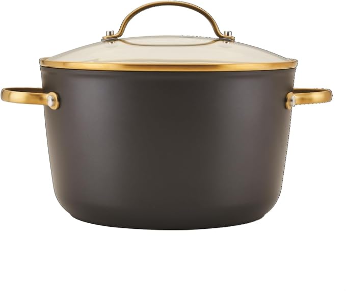 Farberware Forged Induction Ceramic Nonstick Pots and Pans Set with Lids and Kitchen Cooking Tools - Dishwasher Safe Suitable for All Stovetops 12 Piece Cookware Set - Black and Gold