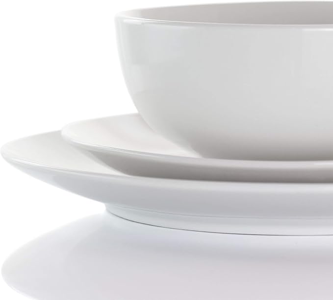 18 Piece White Porcelain Dinnerware Set with 2 Serving Bowls – Service for 4 Microwave &amp Dishwasher Safe Plates and Bowls