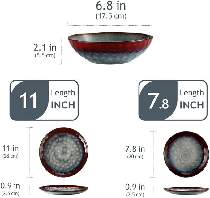 Vintage Ceramic Red Stone Dinnerware Set Dinner Dessert Plate Bowl