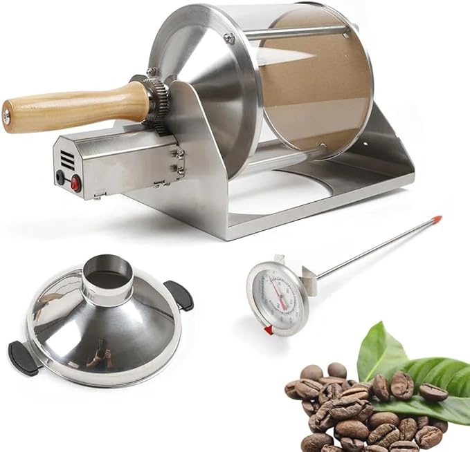 Coffee Bean Roaster Roasting Machine Nuts Home Coffee shop Wooden handle Glossy Outlook Clear Vision 110V (Model 1)