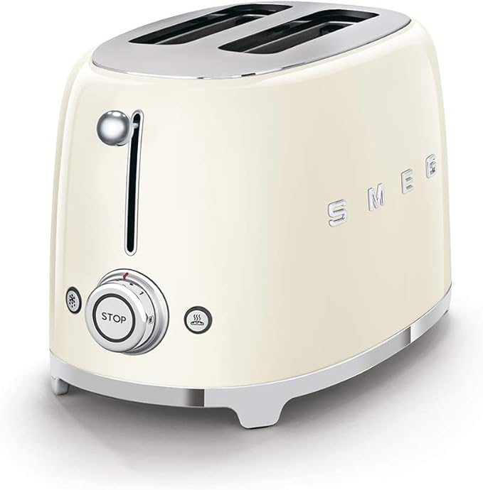 Smeg TSF01CRUS 50's Retro Style Toaster Bundle with Bamboo Tongs - (Cream) 2 Slice