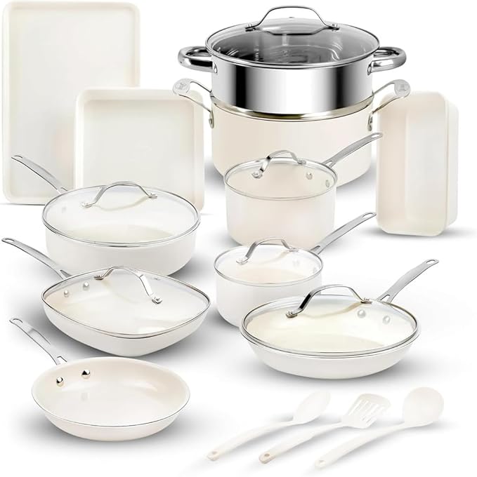 20 Pc Ceramic Pots and Pans Set Non Stick Kitchen Cookware Sets Pot and Pan Set Ceramic Cookware Set Cookware Set20 PcOne Size