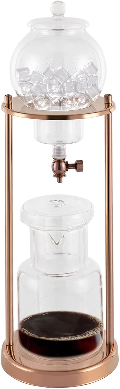 600ml Drip Coffee Maker Siphon Coffee Pot Stainless Steel and Borosilicate Glass Coffee Pot Maker with Stand for 6-8 People Gold