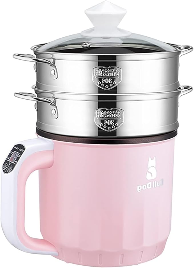 Rice Cooker - Rice Cooker With Steamer Basket 1.9L Rice Cooker All-in-one Multifunctional Home Cooker/Frying Pan/Wok/Soup Pot Steamed Healthy Food And Vegetables (Color : Pink+2 Steamer)