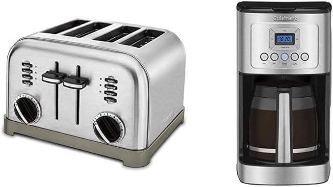 Cuisinart CPT-180P1 Metal Classic 4-Slice Toaster Brushed Stainless and Coffee Maker by 14-Cup Glass Carafe Fully Automatic for Brew Strength Control &amp 1-4 Cup Setting Stainless Steel DCC-320