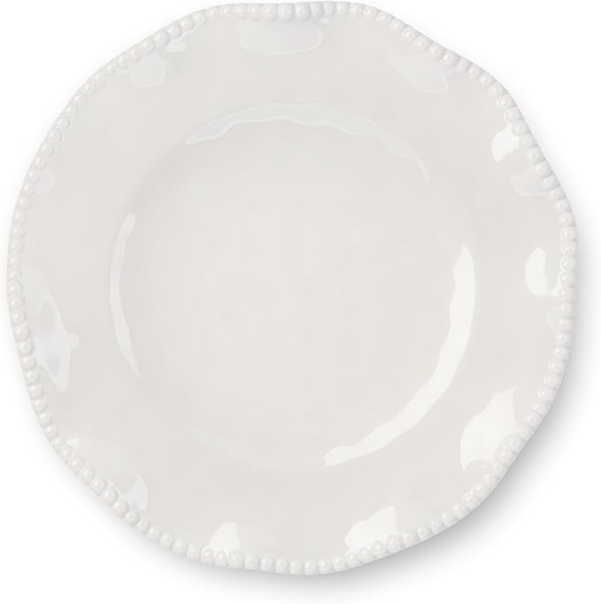 Perlette Off-White Beaded 12-Piece Dinnerware Set – Includes 4 Dinner Plates 4 Salad Plates 4 Bowls (7.5 x 2 22 oz) – Elegant Unbreakable Melamine Heavyweight Perfect for Indoor/Outdoor Dining