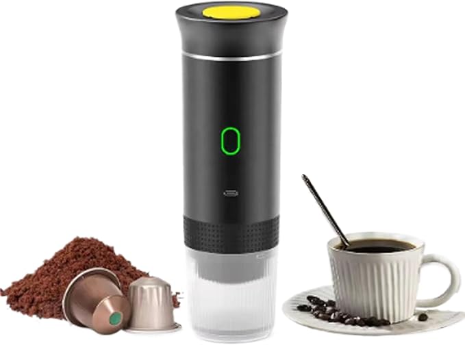 Portable Electric Espresso Coffee MakerSelf-Heating Car Espresso Maker3-in-1 Espresso Makerfor Camping RV Travel Office (black)