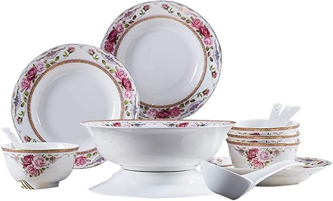 Flower Bone China Tableware Set Porcelain Dishes/Plate/Bowl Dinnerware SetCeramic Dinner SetsFine Dinnerware SetsDishwasher &amp Microwave SafeMulticolorB56Pcs Service For 16pcs Service for 4