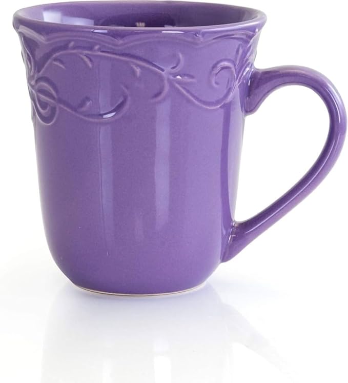 16-Piece Stoneware Dinnerware Set – Lilac Fields Embossed Design Service for 4 Microwave &amp Dishwasher Safe