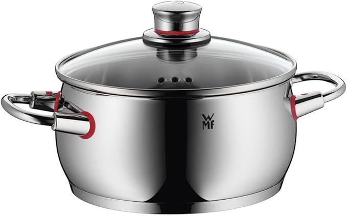 WMF cookware Set 4-Piece Quality One Vapor Hole Glass lid Cromargan Stainless Steel Brushed Suitable for All Stove Tops Including Induction Dishwasher-Safe
