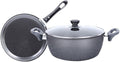 2-Piece Non-Stick Cookware Set Soup Pot with Lid &amp Frying Pan Medical Stone Coating Refined Iron Body Dishwasher Safe Induction Compatible
