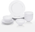 SUPER DEAL Round 18-Piece White Kitchen Dinnerware Set Service for 6 Plates and Bowls – Microwave Oven and Dishwasher Safe