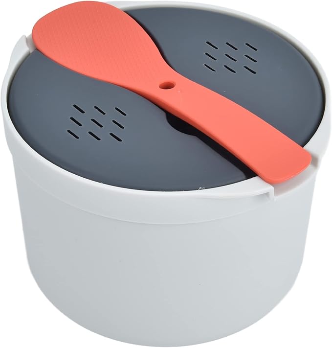 Microwave Rice Cooker Set 2L Rice Spoon Lid Strainer Steaming Pot Rice For Home Office(Orange)
