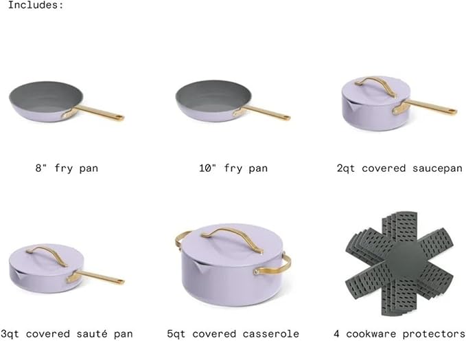 12-Piece Ceramic Nonstick Cookware Set Pots and Pans with Strainer Lids (Lavender)