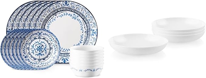 Corelle Vitrelle 18-Piece Service for 6 Dinnerware Set &amp 4-Pc Versa Bowls for Pasta