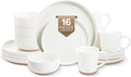 EWFEN 16-Piece Ceramic Dinnerware Sets with Mugs for 4 Handpainted Plates and Bowls Set with Rustic Terracotta Underside Scratch Resistant Dishes Set Dishwasher &amp Microwave Safe
